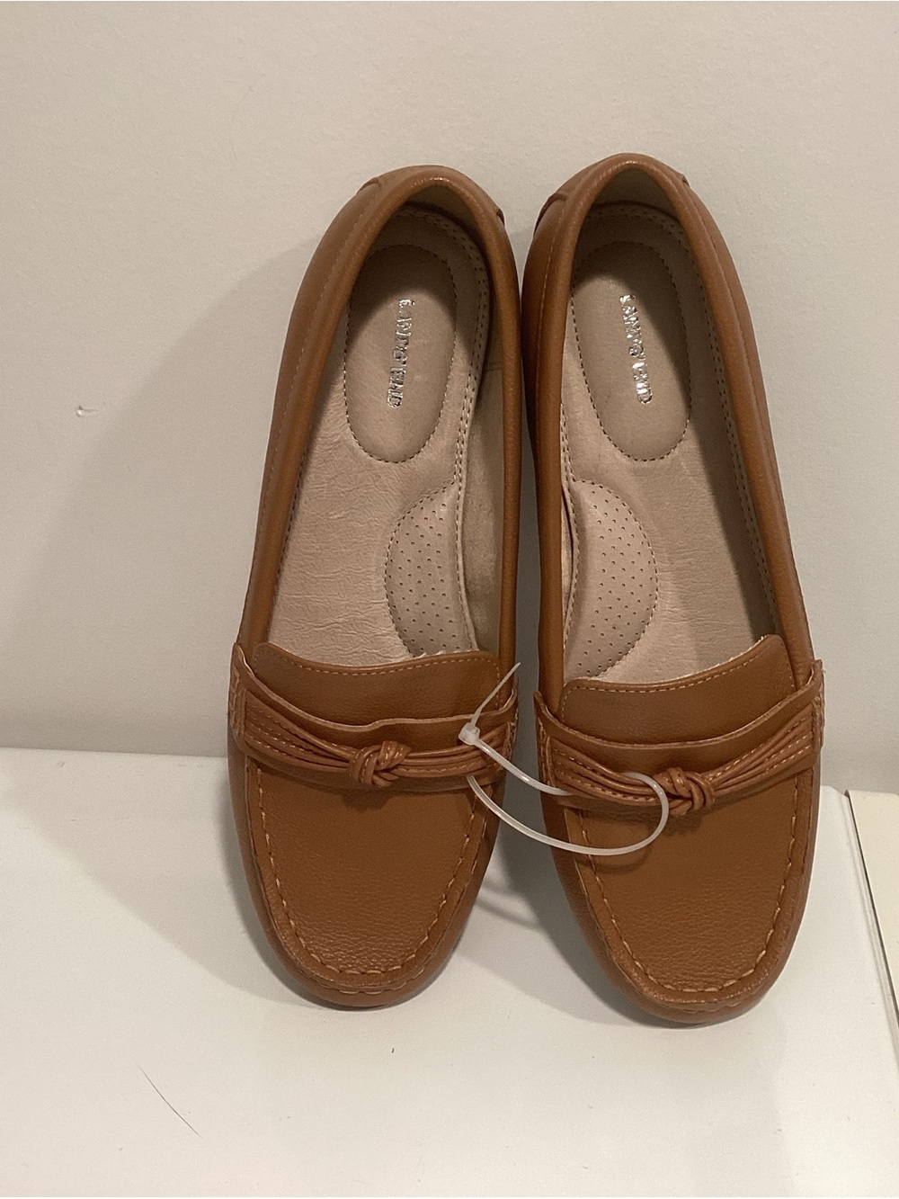 Lands' End Tan Cognac Leather Knot-Accent Loafers NWT Size 8.5